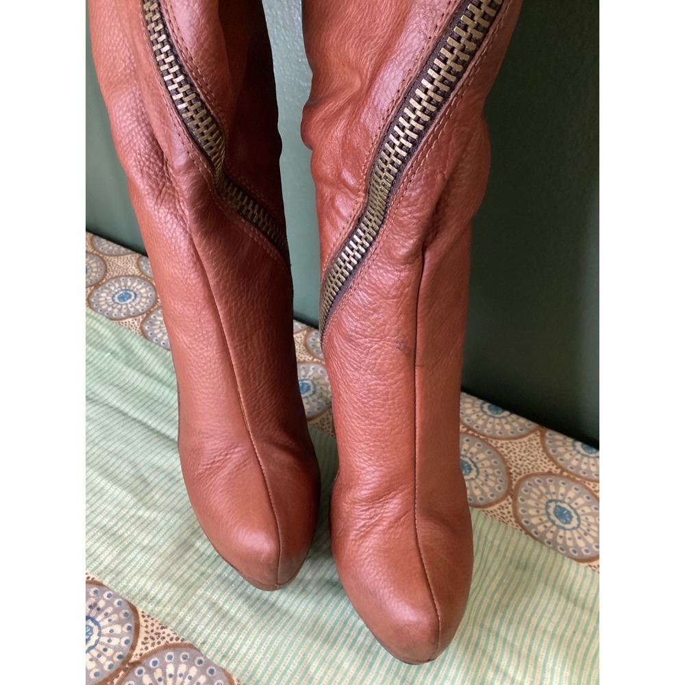 Donald J Pliner DM SX Tammy Brown Leather Platform Tall Stiletto Boots Size 6M - Picture 4 of 8